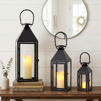 Ensemble de trois porte-bougie noirs en métal, lanterne à bougie noire pour mariage, intérieur/extérieur, décoration de la maison