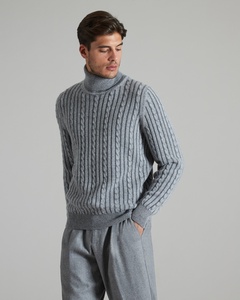<strong>Men's</strong> <strong>Chunky</strong> <strong>Cable</strong> <strong>Knit</strong> Turtleneck Sweater 100% Wool Long Sleeve Aran Pullover <strong>Jumper</strong> Grey - Product Image 2