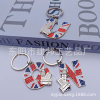 Souvenir touristique européen, drapeau britannique, Londres, Big Ben, bus, pendentif en alliage de zinc, porte-clés