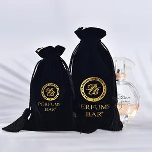 Customized Fashion Velvet Make Up Bags With Tassel Satin Lining Perfume Glass Packaging Pouch Perfume Jar Velvet Bags