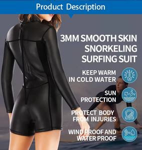 Combinaison de surf courte pour femme adulte en néoprène lisse laminé de 3 mm à manches longues, combinaison de <span class=keywords><strong>plongée</strong></span> en néoprène pour la <span class=keywords><strong>plongée</strong></span> libre - Product Image 2