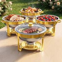 Plats de service ronds Weeding Catering couleur or 4,5 L en acier inoxydable, chauffe-plats de buffet avec couvercle en verre