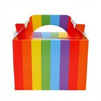 Boîtes à emporter rayées arc-en-ciel en gros, boîtes à gâteaux, boîtes à emporter pour les fêtes, boulangerie, boîtes alimentaires jetables recyclables avec poignée