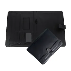 Black Luxury หนัง Padfolio Portfolio บทสรุปแฟ้มโฟลเดอร์ A4ขนาด Letter Writing Pad เครื่องคิดเลข Pocket
