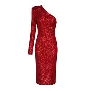 Robe de soirée élégante de haute qualité pour femme, sexy, asymétrique à une épaule, taille fine, à sequins et paillettes – Grande Vente - Product Image 5