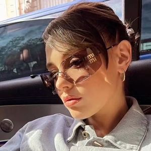 Lunettes de soleil tendance sans monture pour femmes, lunettes de soleil de luxe à la mode, verres incurvés, pare-soleil - Product Image 5