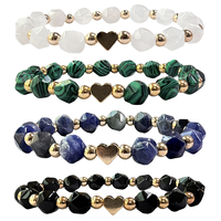 Bracelet tendance en perles de pierre naturelle : Agate, Œil de tigre, Malachite, Sodalite, avec facettes et perles losanges – Idéal pour un anniversaire