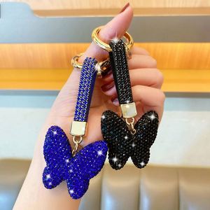 Fashion Full Rhinestone Leather Butterfly Keychain <b>Car</b> Keychain Crystal Butterfly Shape Bag Pendants Keyrings - Product Image 4