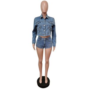 Conjunto de 2 Piezas de Jeans de Algodón para Mujer, Ropa Femenina, Botones Sólidos, Shorts, Atuendos Casuales para Damas, Conjunto de Dos Piezas con Elasticidad - Product Image 3