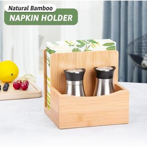 Boîte de rangement en bambou à plusieurs compartiments pour table de cuisine, support à épices, porte-serviettes en papier, plateau de service - Product Image 4