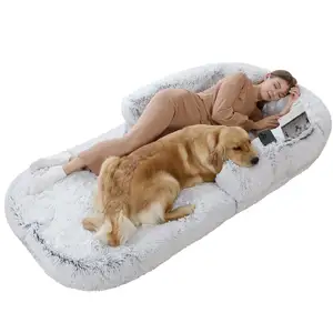 Foldable plush washable human dog bed for adults people giant bean bag bed fits you and pets