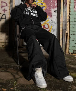 Sweat à capuche zippé en coton éponge française 100% de haute qualité pour hommes, col à capuche brodé avec motif de lettres appliquées sérigraphié - Product Image 3