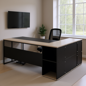 Heavy Duty L Shaped Executive Desk Modern Office <b>Table</b> With Drawers Storage Cabinet 350 Lbs Load Capacity Easy Assembly <b>For</b> <b>Work</b> - Product Image 2