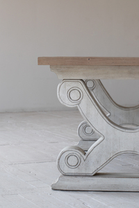 Renaissance classique antique éléments sculptés architecturaux français pin recyclé rétro longue table à manger en bois ensembles 8 chaises - Product Image 5