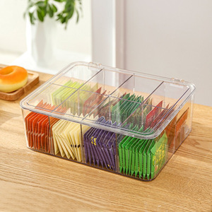<strong>Square</strong> PlasticTea Bag Storage Container Hinge Lid Divided Organizer <strong>Bins</strong> for <strong>Kitchen</strong> Household - Product Image 1