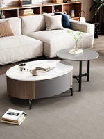 Table Basse Ovale Moderne Minimaliste en Pierre avec Tiroir Unique pour Salon, Appartement, Maison, Hôtel de Luxe Haut de Gamme
