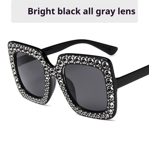 Bán buôn retro cổ điển Glam kính mặt trời thạch lấp lánh Bling óng ánh màu hồng quá khổ khung vuông UV400 kính mát - Product Image 5