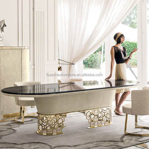 أثاث غرفة الطعام الحديثة الفاخرة الراقية طاولة اصطناعية أعلى الذهب بالذهب - Product Image 5