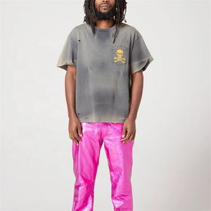 T-shirt personnalisé vintage surdimensionné 100% coton pour hommes Streetwear en détresse t-shirt à manches courtes lavé à l'acide ourlet brut - Product Image 2