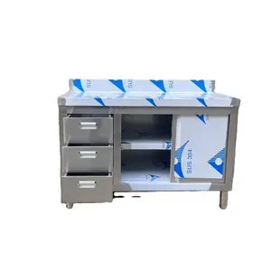 Cabinet de garde-manger de table de travail d'acier inoxydable 304 avec des tiroirs et des portes coulissantes