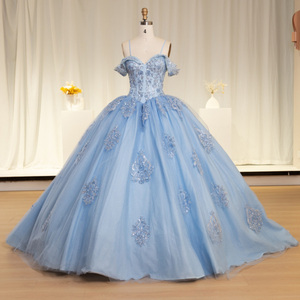 Robe de soirée bleue tendance avec fleurs 3D en relief et perles Lsyb23 - Product Image 6