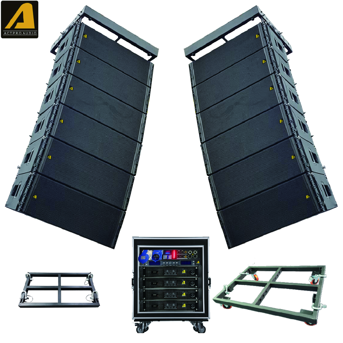 Caixas de som line array profissionais de três vias para áudio ao vivo