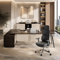 Ensemble de bureau de direction moderne de luxe en forme de L avec table à bords incurvés et armoire latérale pour projet de bureau d'entreprise