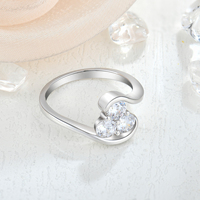 Bague en argent sterling 925 à trois pierres Zirconia Stone Stacking Heart Ring Jewelry