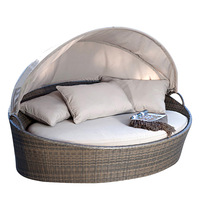 Chaise longue de plage en rotin écologique avec auvent, lit de jour rond en osier pour l'extérieur