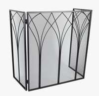 Paravent de cheminée décoratif pliant à 3 panneaux en maille de fer noir, protection anti-étincelles, autoportant, OEM pour la vente en gros