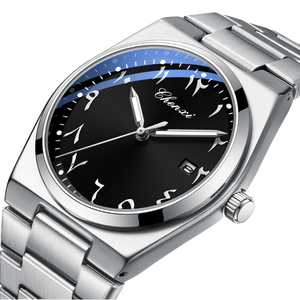 Reloj de cuarzo simple para hombre con números arábigos, calendario, resistente al agua 30M, correa de acero inoxidable, reloj de pulsera informal y moderno. - Product Image 1