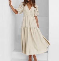 Nouvelle arrivée Offre Spéciale mode femmes robe en gros 100% coton personnalisé marque oeillet broderie cordon taille manches bouffantes robe