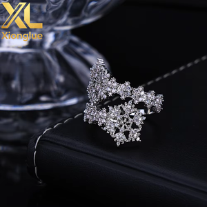 Dazzling Winter Inspired Copper 18K Gold Plated Fully Cubic Zirconia Paved Intricate Multi Snowflake <b>Open</b> Band <b>Ring</b> - Product Image 3