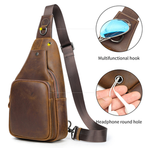 MARRANT <strong>Crazy</strong> Horse Leather Chest Sling Bag with <strong>Earphone</strong> Hole Single Shoulder Backpack Cross Body Bags Men Leather Chest Bag - Product Image 4