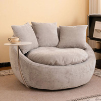 Fauteuil simple moderne en tissu avec table d'appoint, style crème, ensemble de fauteuils de loisirs ronds, fauteuil de loisirs rembourré en mousse pour la maison