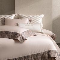 Parure de lit de luxe 4 pièces en coton égyptien 800TC, couette jacquard patchwork rose, draps de lit