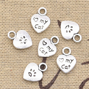 Charms heart love my cat paw 12x9mm ciondoli Color argento tibetano gioielli antichi che fanno artigianato fatto a mano fai da te - Product Image 3