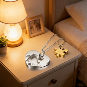 Collana con puzzle a forma <span class=keywords><strong>di</strong></span> cuore in acciaio inossidabile, set da 2 pezzi, ciondoli puzzle abbinati <span class=keywords><strong>per</strong></span> regalo <span class=keywords><strong>di</strong></span> <span class=keywords><strong>San</strong></span> <span class=keywords><strong>Valentino</strong></span> - Product Image 3