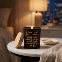 Vase à bougie en verre noir avec couvercle en bois 10oz 14oz non rempli, impression de message personnalisée et carton de vente au détail pour marques en marque blanche