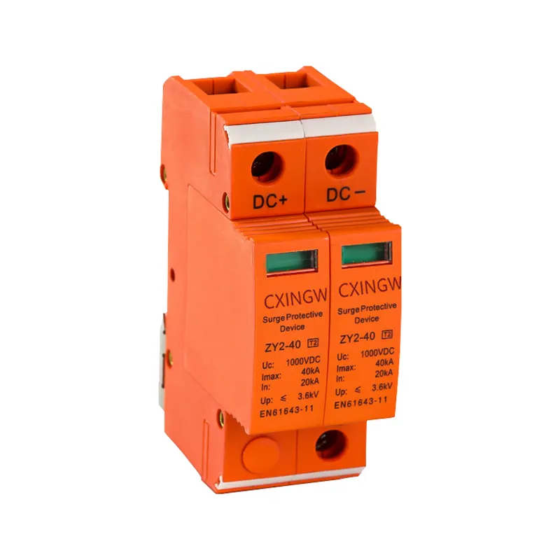 Nuevo diseño CE DC Protector contra sobretensiones 20kA-40kA 2P 500Vdc DC PV SPD Tipo 2 IP20 Dispositivo de protección contra sobretensiones Thunder Protector Solar