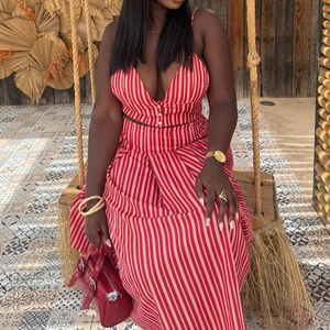 Women's <b>Sexy</b> Spaghetti Strap Top & African-Inspired Midi Skirt New Fashion Striped 2-Piece <b>Set</b> Fashion - Product Image 3