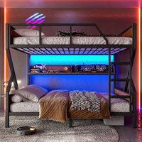 Lit superposé industriel complet avec étagères de rangement, lumières LED, gain de place, en métal, pour enfants, adolescents, dortoir, ODM/OEM