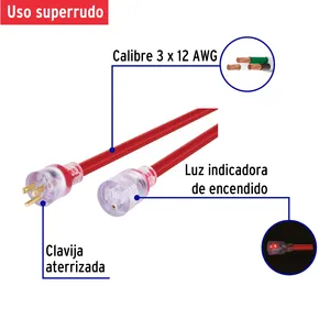 Boîte de rallonge de 6m 3x12 AWG renforcée avec 2 unités de cordon d'alimentation Volteck - Product Image 2