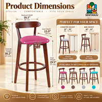 Tabouret de bar avec dossier en bois, assise rembourrée, repose-pieds, hauteur de comptoir, pour cuisine, café, bar