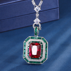 Mode Rode Diamant Geometrische Hanger Ketting Vierkante Ketting Dames Sieraden Decoratie Choker Trouwring Ketting Geschenk - Product Image 5