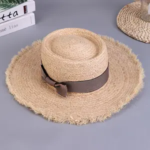 Neue Mode Sommer Damen Strand Sonnenmütze Trend gefrorene Kante Natürliche Raffia Strohmütze Kappe