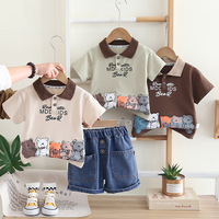 2025 été nouvelle tenue décontractée pour garçons à la mode bébé ours Polo Jersey chemise avec col rabattu manches courtes ensemble deux pièces