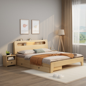 <span class=keywords><strong>Lit</strong></span> mural en bois de pin nordique 1,8 m, <span class=keywords><strong>lit</strong></span> plateforme moderne taille King, mobilier de chambre à coucher de style japonais - Product Image 1