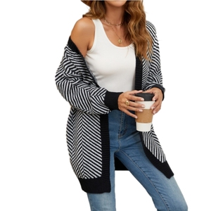 Suéter Cárdigan Largo de Punto con Rayas y Combinación de Colores, Holgado, para Mujer, Otoño e Invierno, a la Moda - Product Image 1