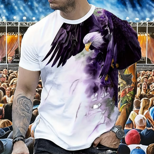 <b>Men's</b> Slim Fit Short Sleeve T-Shirt With 3D Purple Eagle Print O-Neck Casual Breathable Knitted Polyester Shirt - Product Image 2